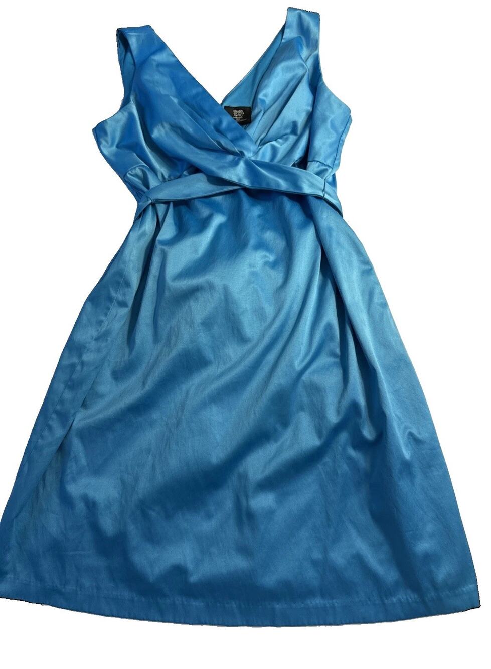 Vintage Studio 1940 Aqua Teal Satin Midi Dress Crossover V-Neck Size 18 W Retro